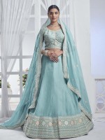 Sky Blue Pure Organza Lehenga Choli